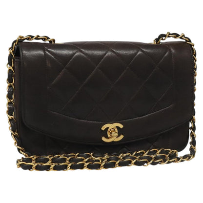 CHANEL Chain Diana Shoulder Bag Lamb Skin Black Gold CC PP173