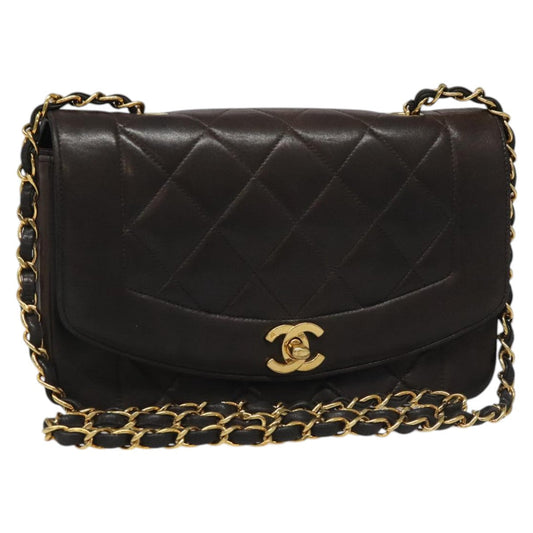 CHANEL Chain Diana Shoulder Bag Lamb Skin Black Gold CC PP173