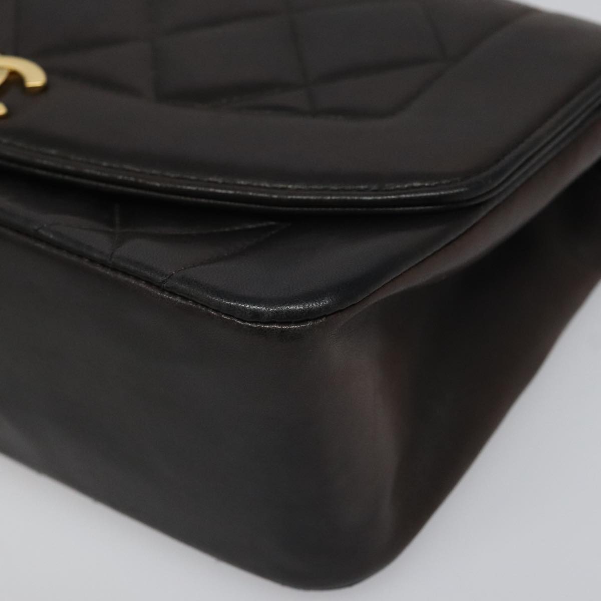 CHANEL Chain Diana Shoulder Bag Lamb Skin Black Gold CC PP173