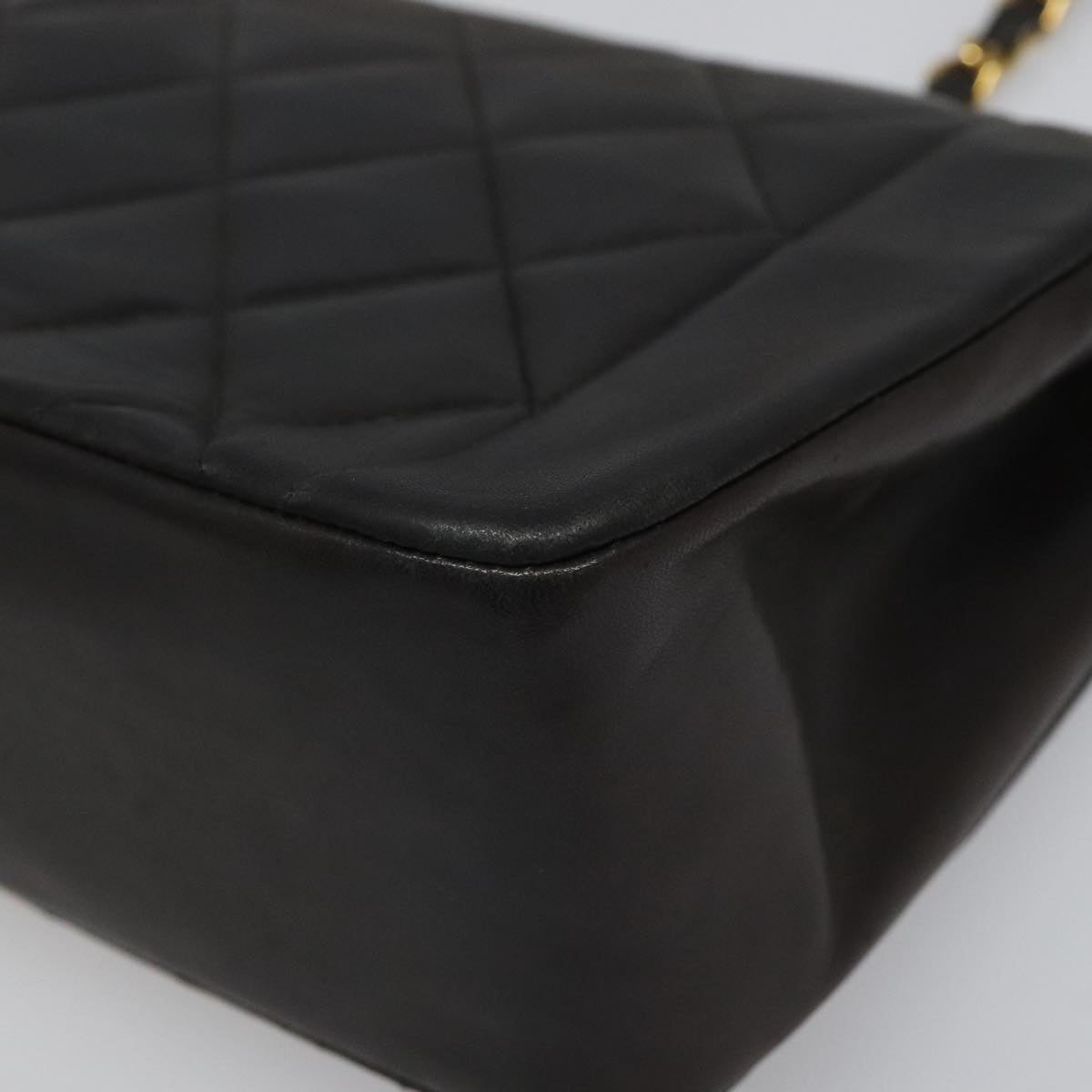 CHANEL Chain Diana Shoulder Bag Lamb Skin Black Gold CC PP173