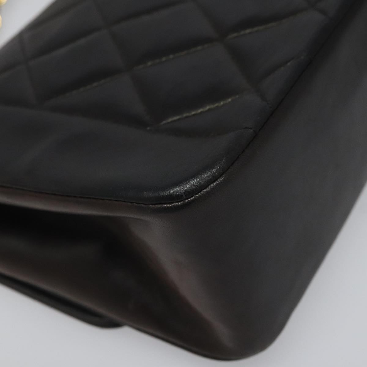 CHANEL Chain Diana Shoulder Bag Lamb Skin Black Gold CC PP173