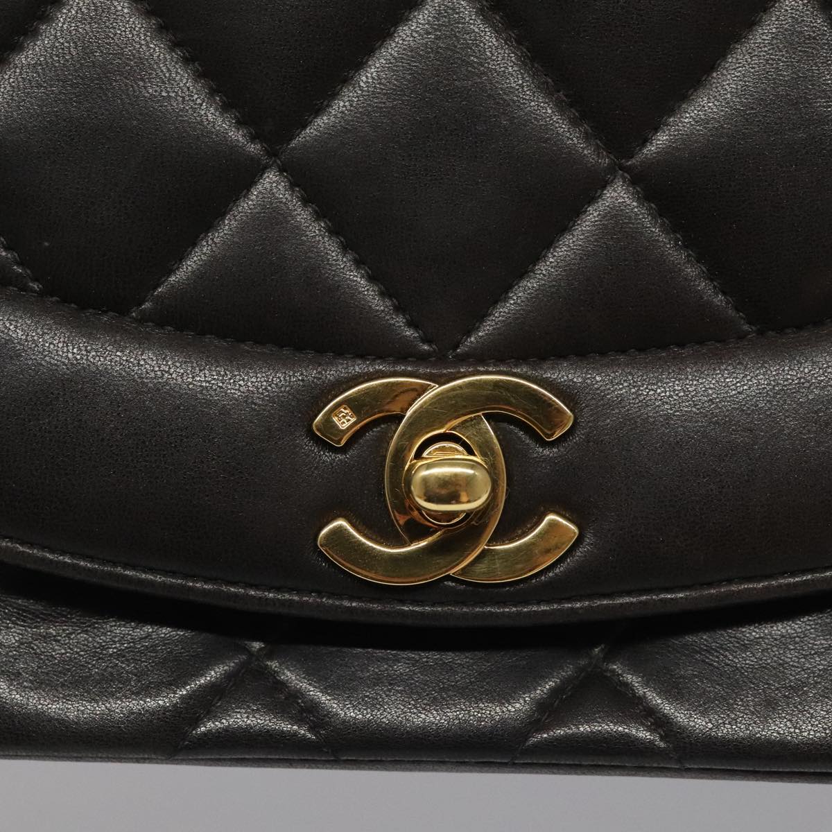 CHANEL Chain Diana Shoulder Bag Lamb Skin Black Gold CC PP173