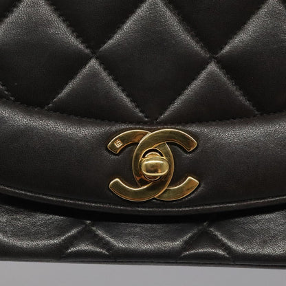 CHANEL Chain Diana Shoulder Bag Lamb Skin Black Gold CC PP173