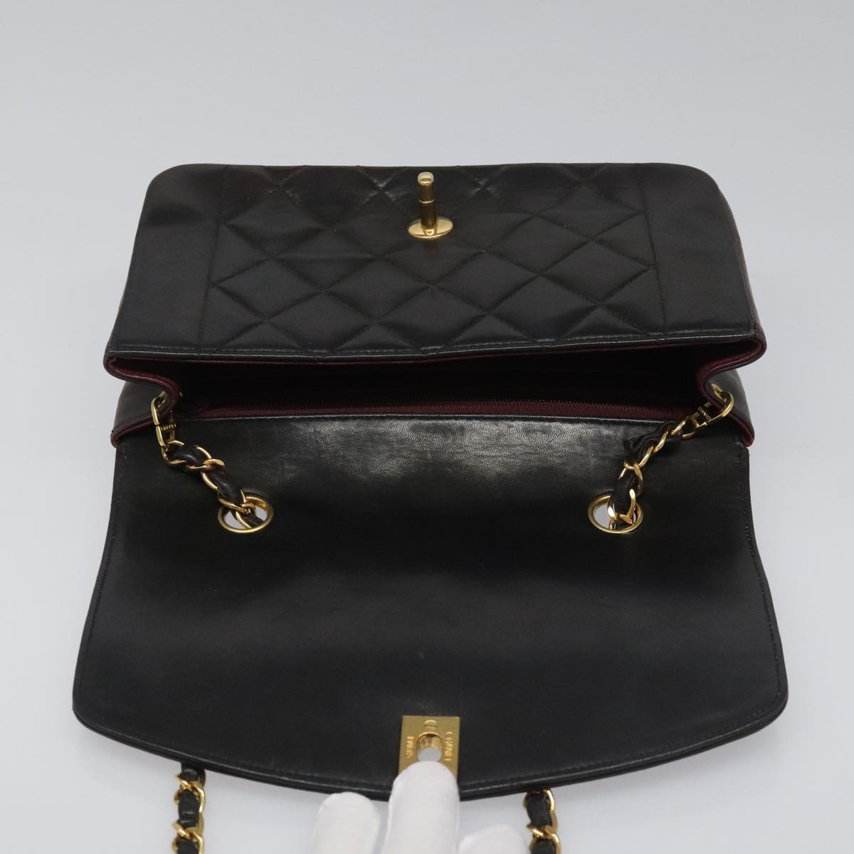 CHANEL Chain Diana Shoulder Bag Lamb Skin Black Gold CC PP173
