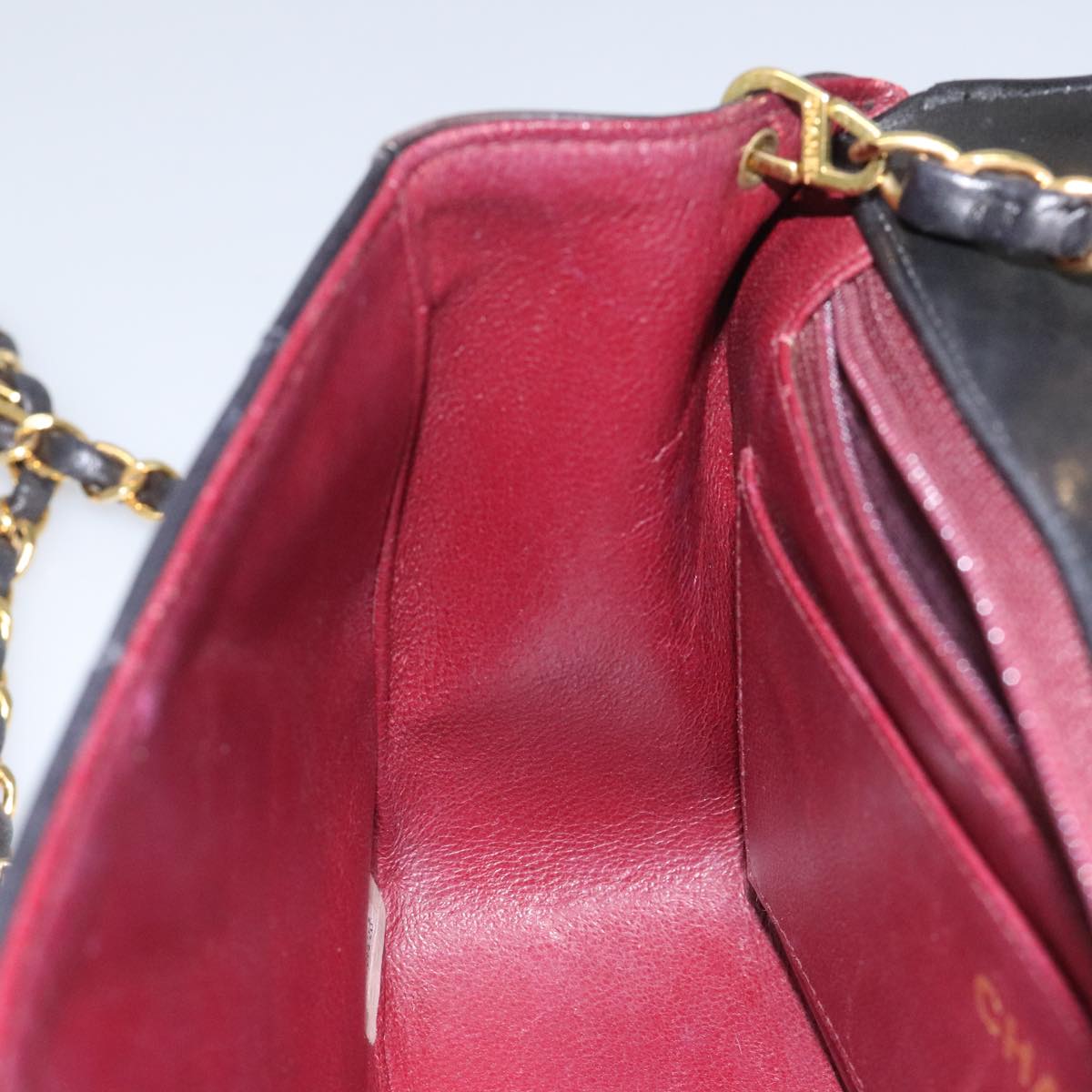 CHANEL Chain Diana Shoulder Bag Lamb Skin Black Gold CC PP173