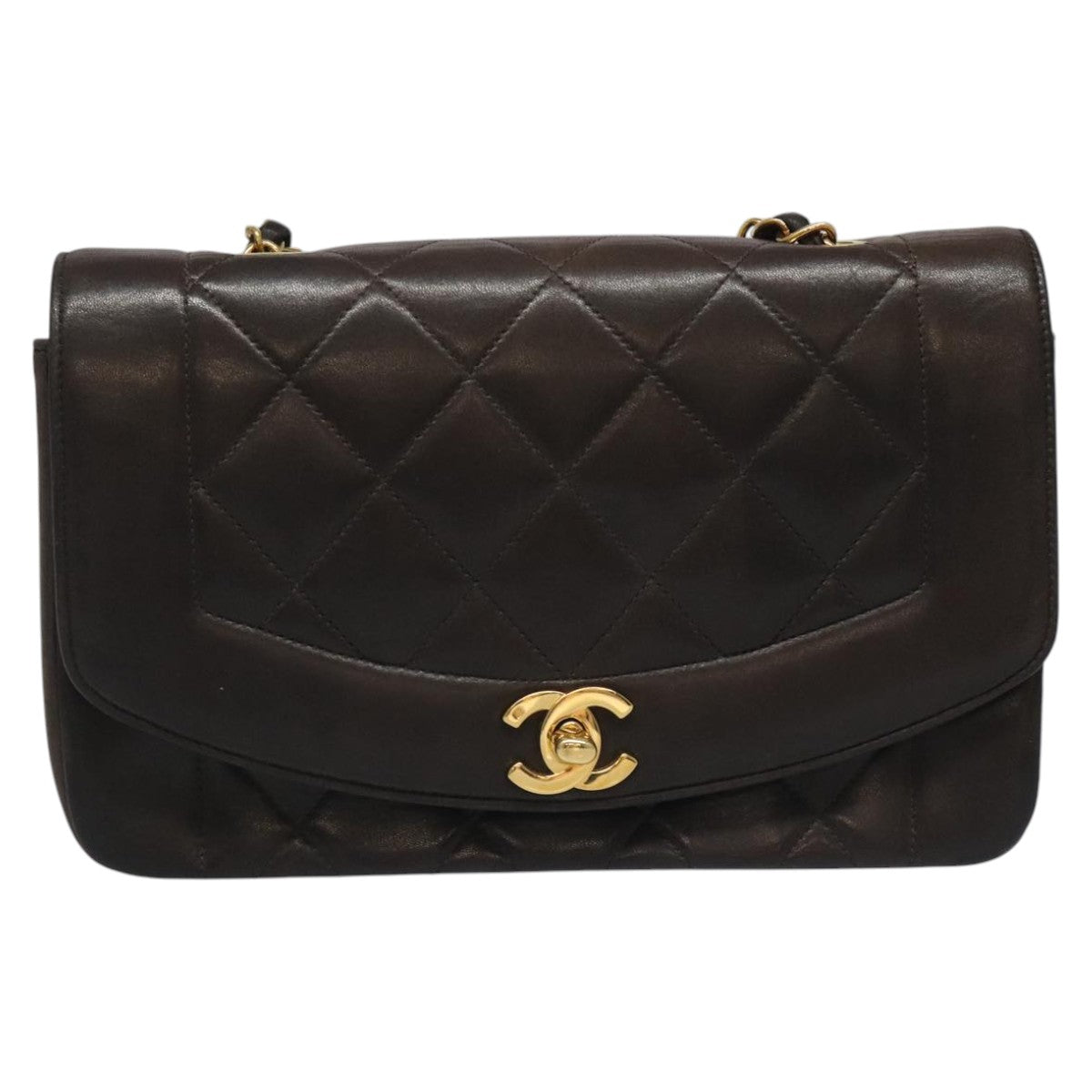 CHANEL Chain Diana Shoulder Bag Lamb Skin Black Gold CC PP173