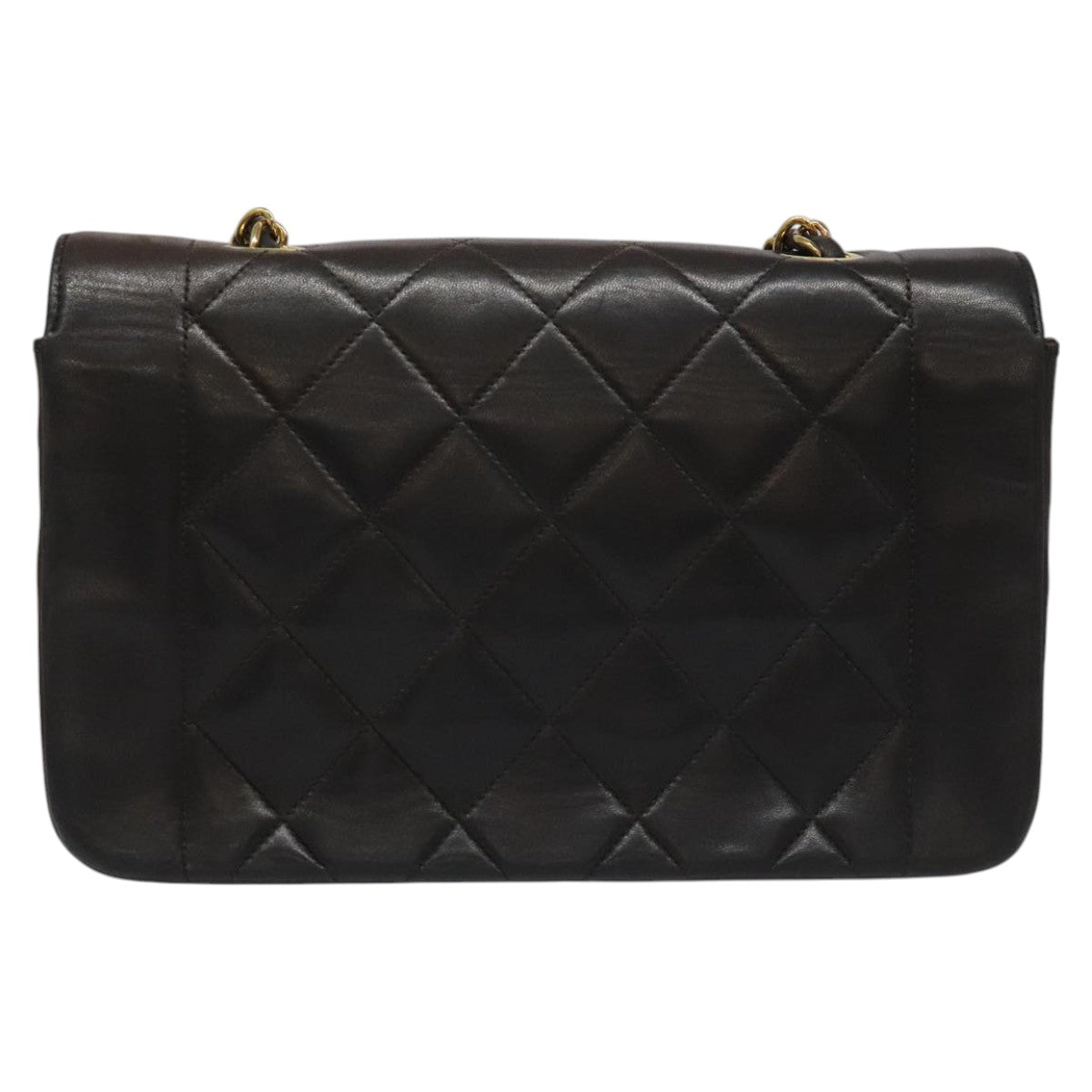 CHANEL Chain Diana Shoulder Bag Lamb Skin Black Gold CC PP173