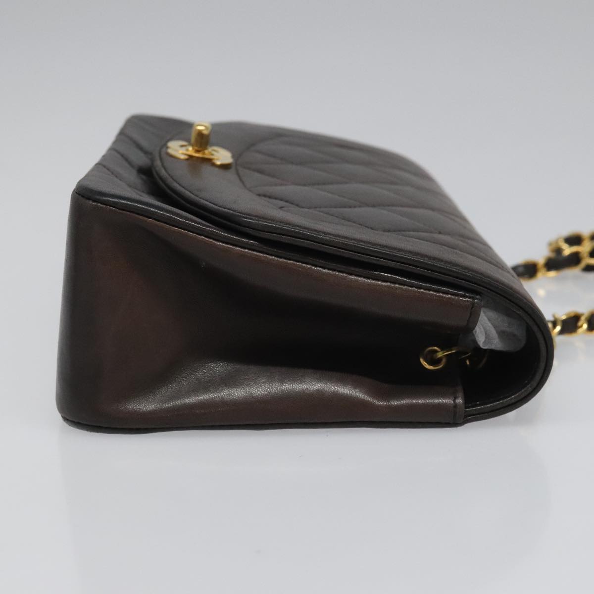 CHANEL Chain Diana Shoulder Bag Lamb Skin Black Gold CC PP173