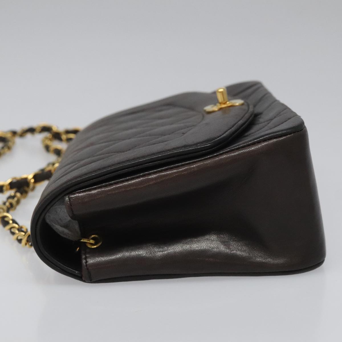 CHANEL Chain Diana Shoulder Bag Lamb Skin Black Gold CC PP173