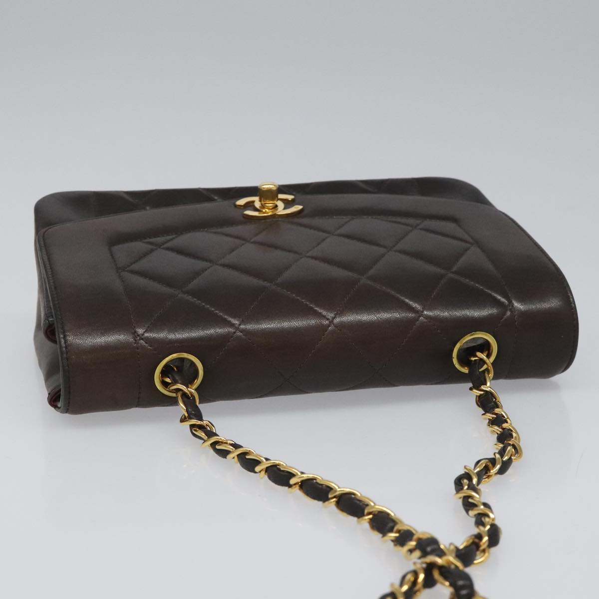 CHANEL Chain Diana Shoulder Bag Lamb Skin Black Gold CC PP173