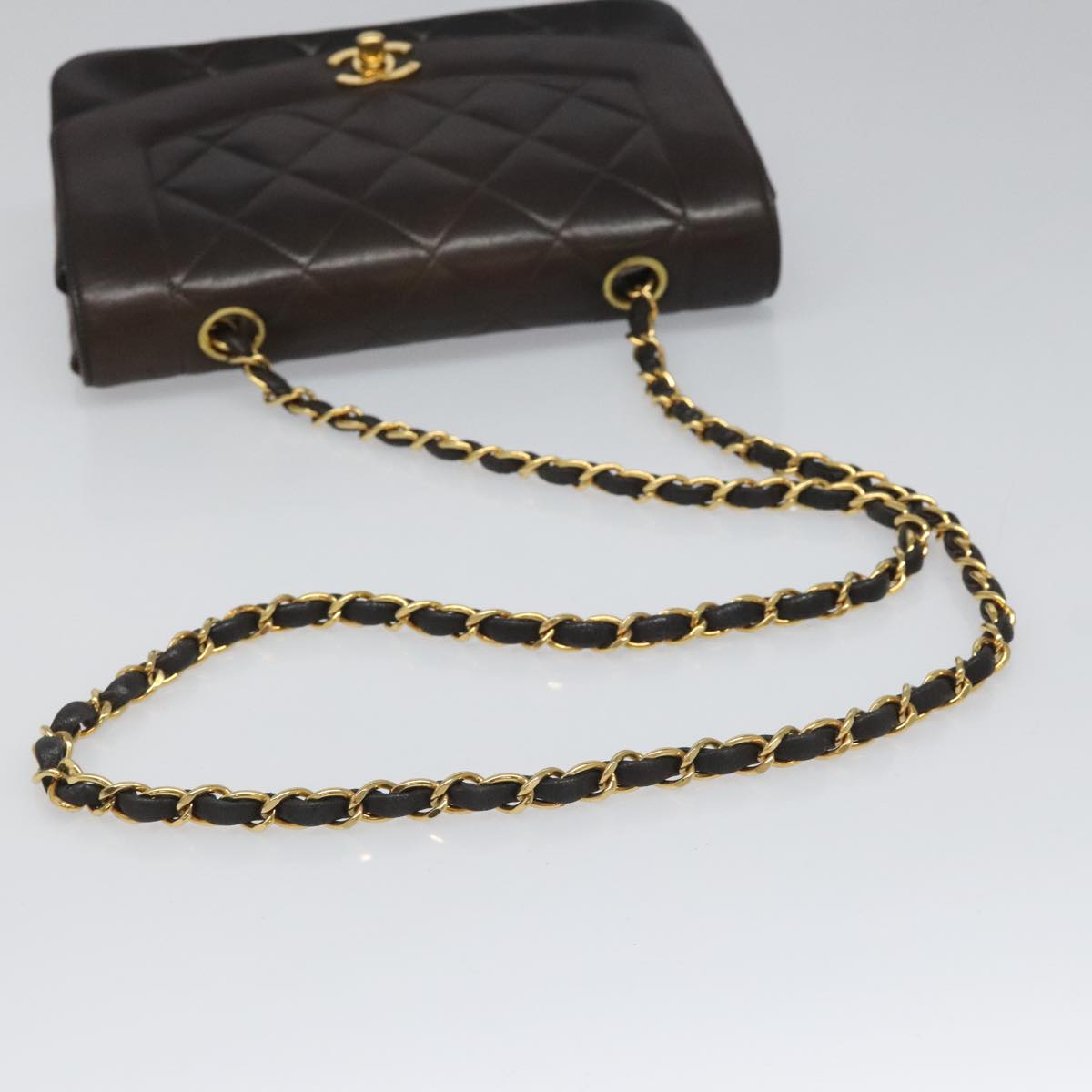 CHANEL Chain Diana Shoulder Bag Lamb Skin Black Gold CC PP173