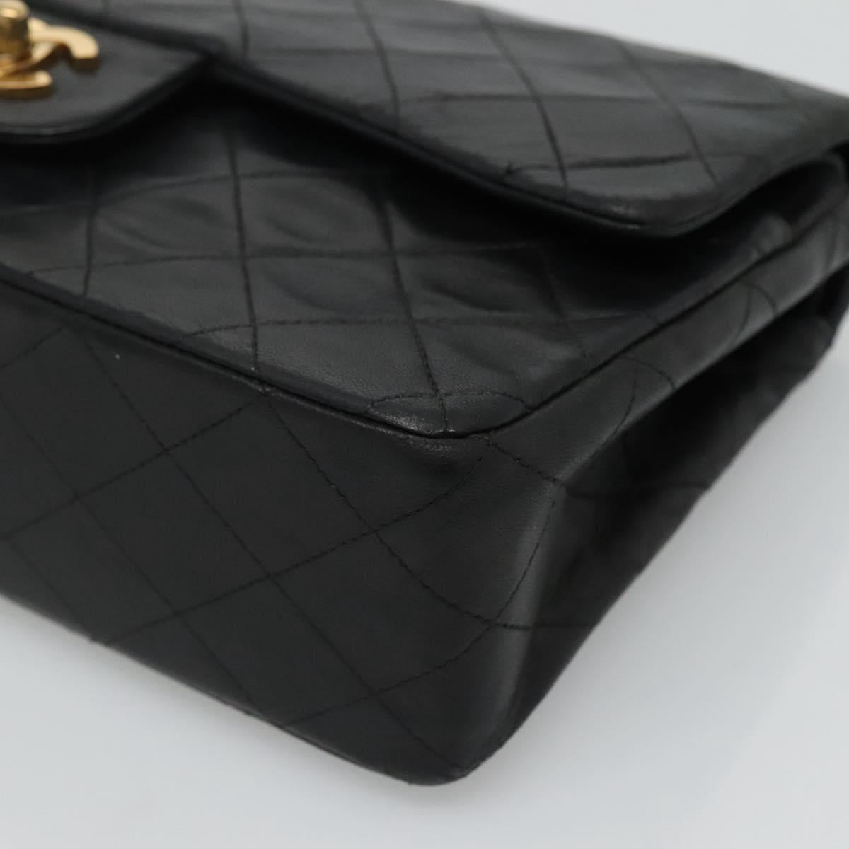 CHANEL Matelasse 25 Chain Shoulder Bag Lamb Skin Black Gold CC PP174