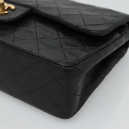 CHANEL Matelasse 25 Chain Shoulder Bag Lamb Skin Black Gold CC PP174
