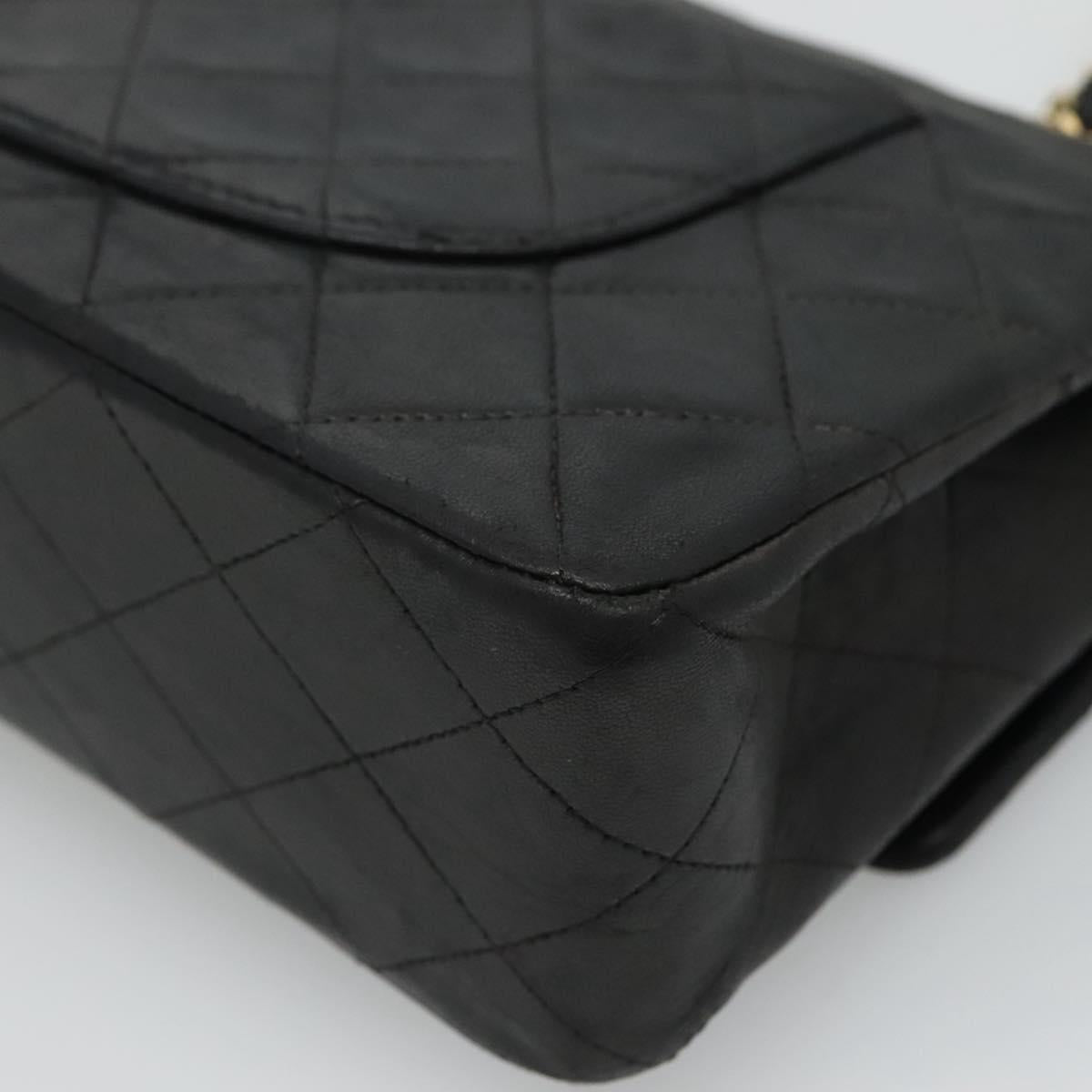 CHANEL Matelasse 25 Chain Shoulder Bag Lamb Skin Black Gold CC PP174