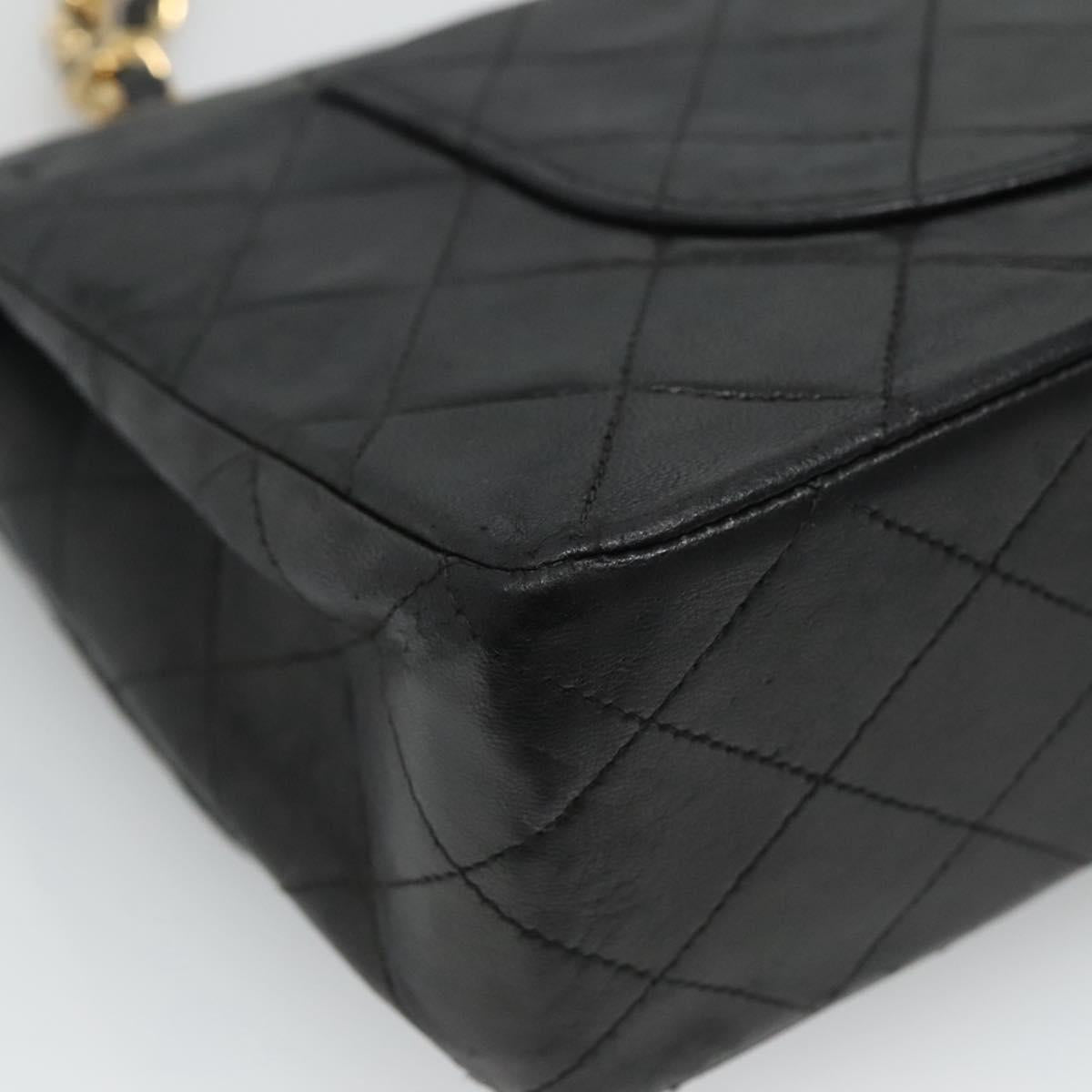 CHANEL Matelasse 25 Chain Shoulder Bag Lamb Skin Black Gold CC PP174