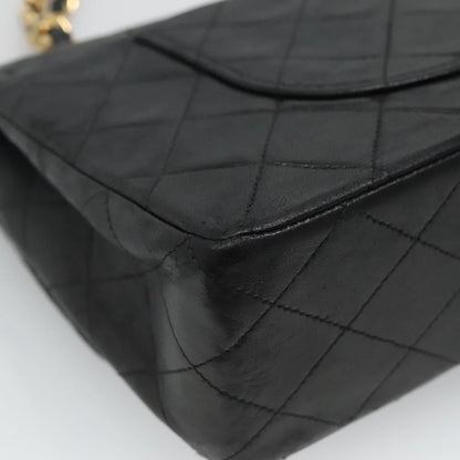 CHANEL Matelasse 25 Chain Shoulder Bag Lamb Skin Black Gold CC PP174