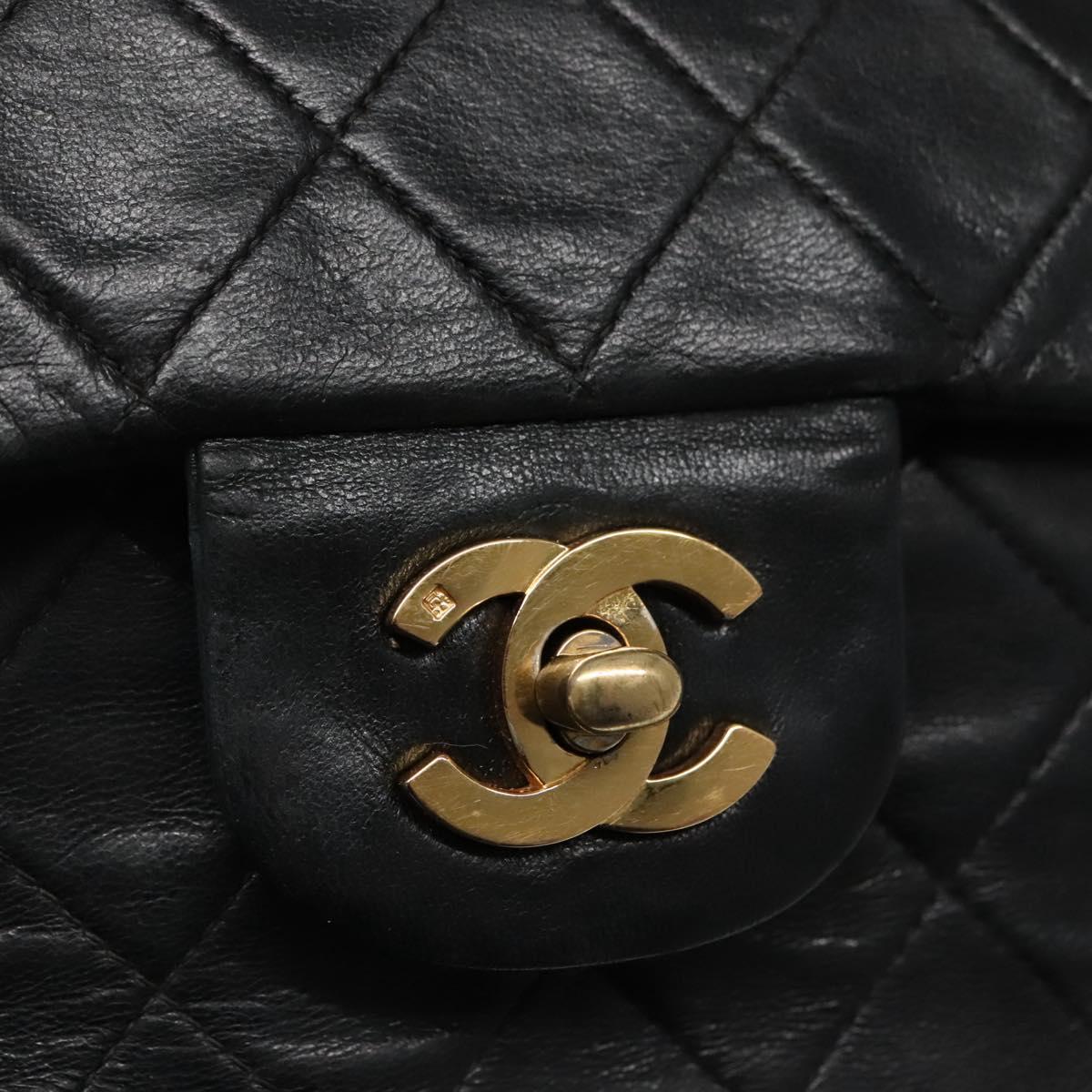 CHANEL Matelasse 25 Chain Shoulder Bag Lamb Skin Black Gold CC PP174