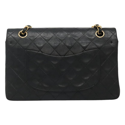 CHANEL Matelasse 25 Chain Shoulder Bag Lamb Skin Black Gold CC PP174