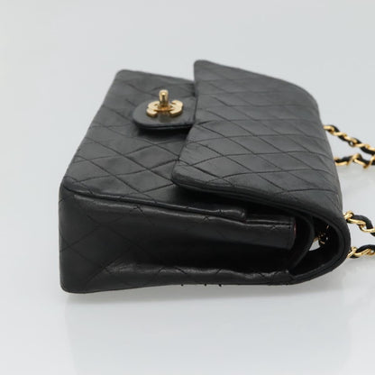 CHANEL Matelasse 25 Chain Shoulder Bag Lamb Skin Black Gold CC PP174