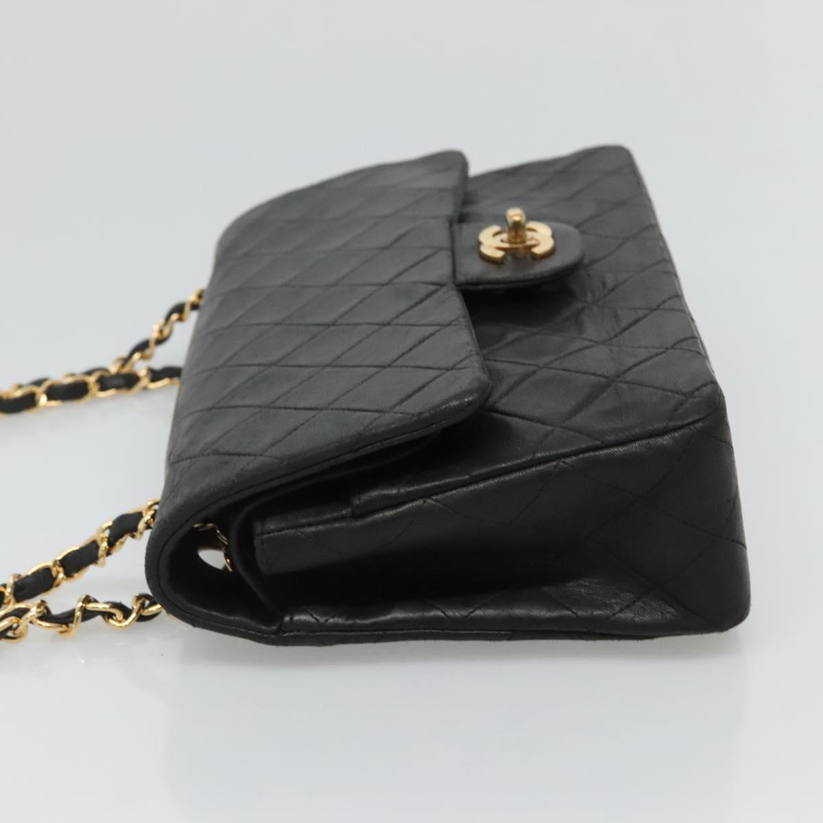 CHANEL Matelasse 25 Chain Shoulder Bag Lamb Skin Black Gold CC PP174