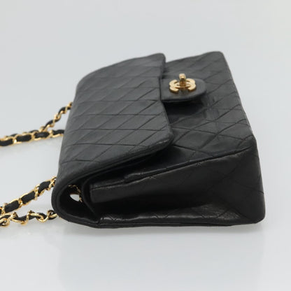 CHANEL Matelasse 25 Chain Shoulder Bag Lamb Skin Black Gold CC PP174