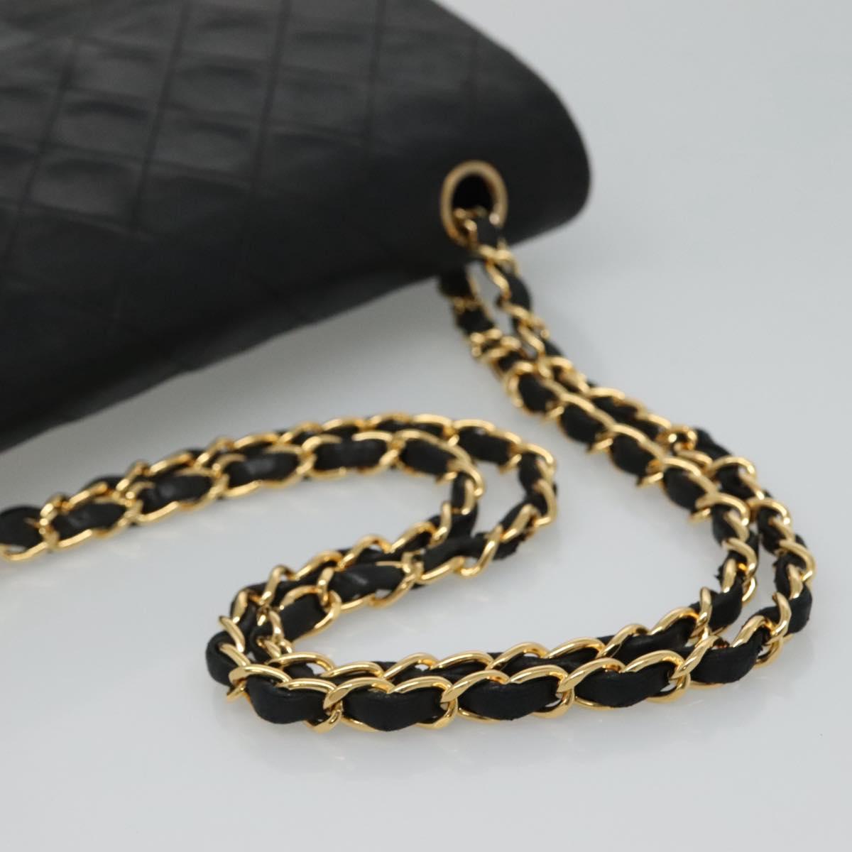 CHANEL Matelasse 25 Chain Shoulder Bag Lamb Skin Black Gold CC PP174