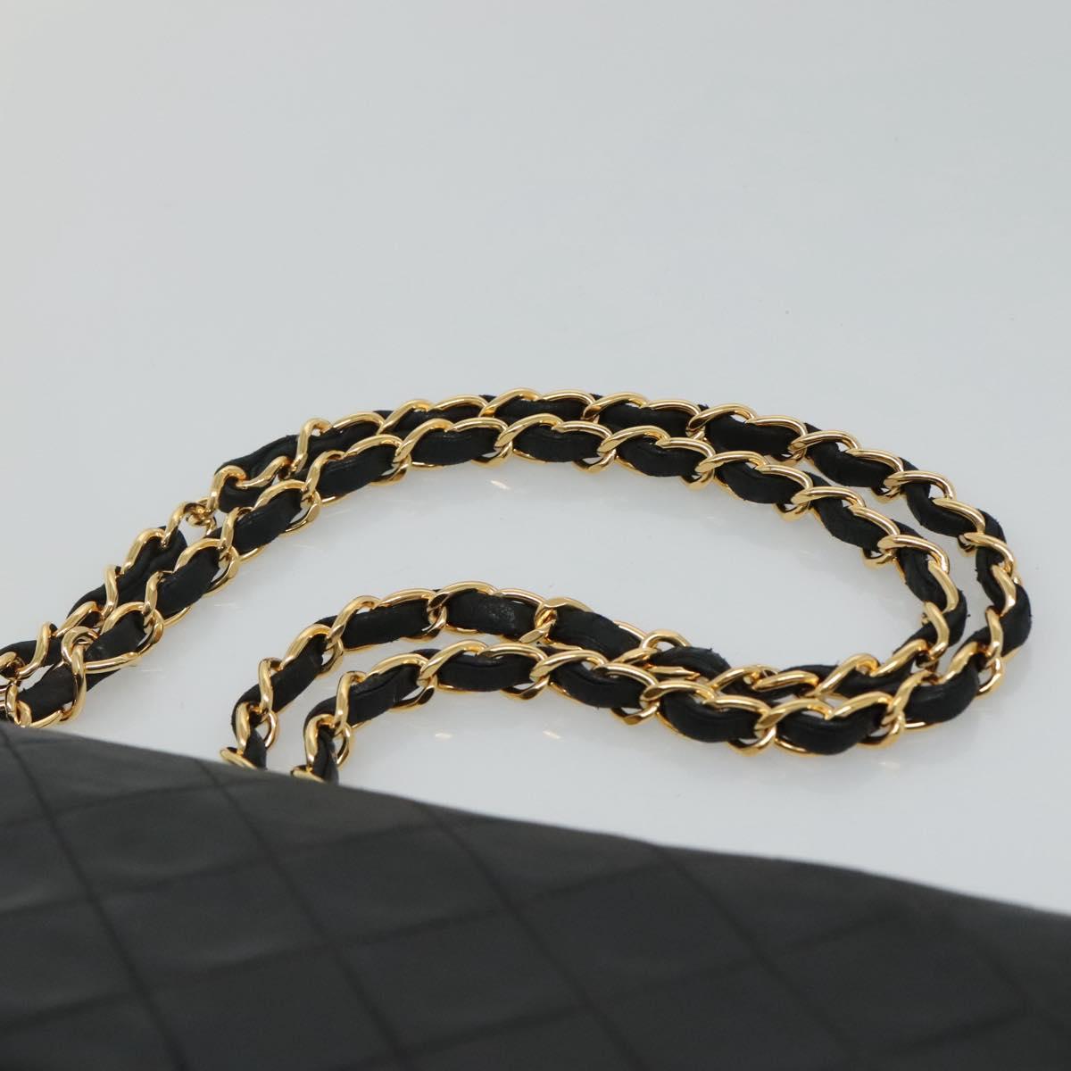 CHANEL Matelasse 25 Chain Shoulder Bag Lamb Skin Black Gold CC PP174