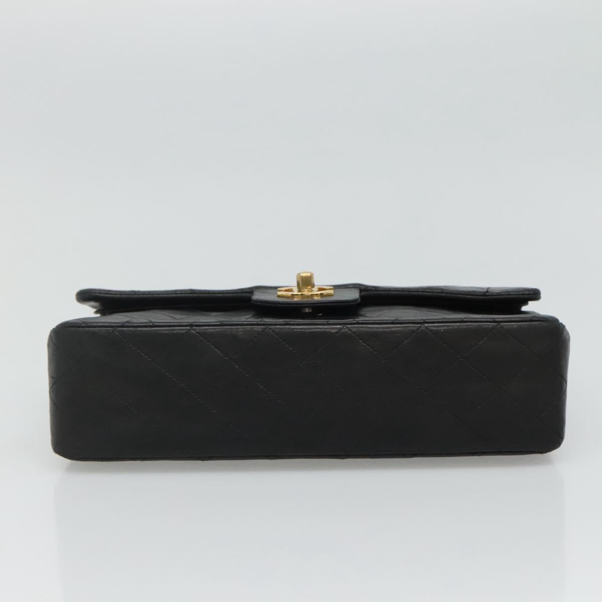 CHANEL Matelasse 25 Chain Shoulder Bag Lamb Skin Black Gold CC PP174
