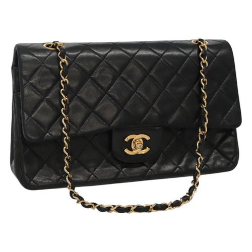 CHANEL Matelasse Chain Shoulder Bag Lamb Skin Black CC PP175