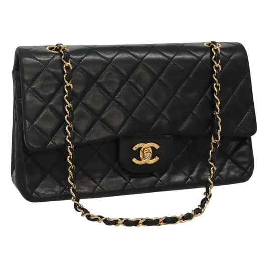 CHANEL Matelasse Chain Shoulder Bag Lamb Skin Black CC PP175