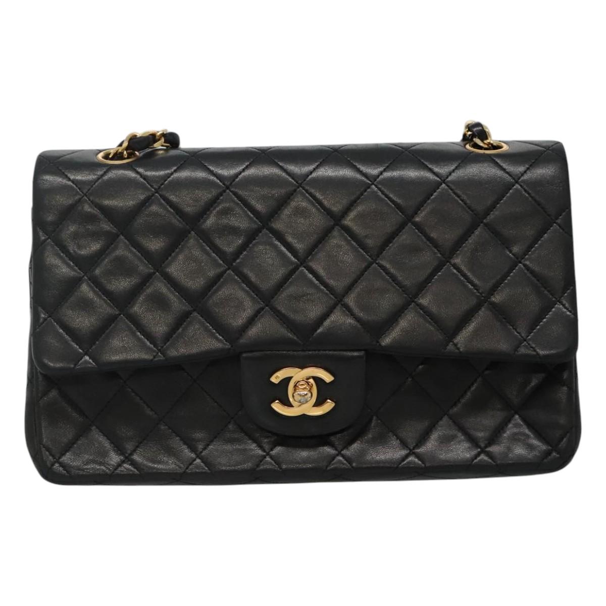 CHANEL Matelasse Chain Shoulder Bag Lamb Skin Black CC PP175