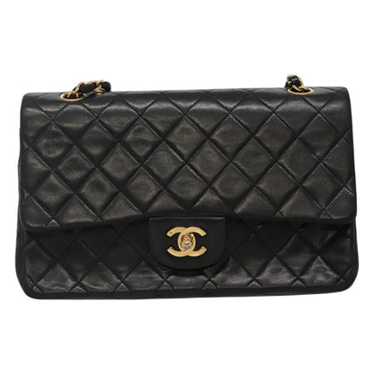 CHANEL Matelasse Chain Shoulder Bag Lamb Skin Black CC PP175