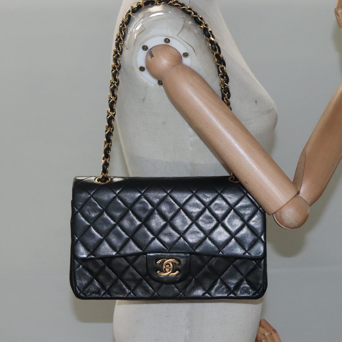 CHANEL Matelasse Chain Shoulder Bag Lamb Skin Black CC PP175
