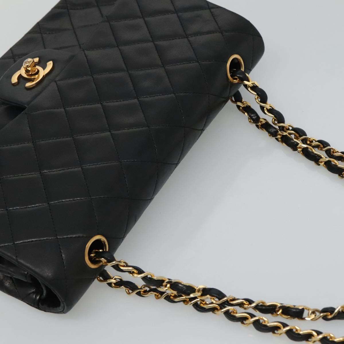 CHANEL Matelasse Chain Shoulder Bag Lamb Skin Black CC PP175