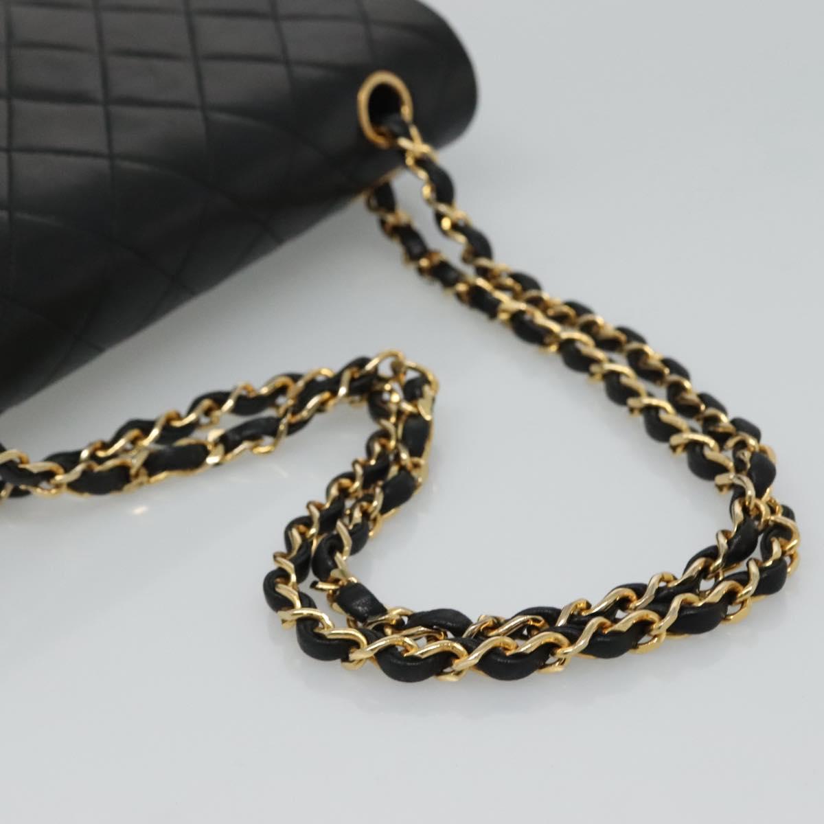 CHANEL Matelasse Chain Shoulder Bag Lamb Skin Black CC PP175