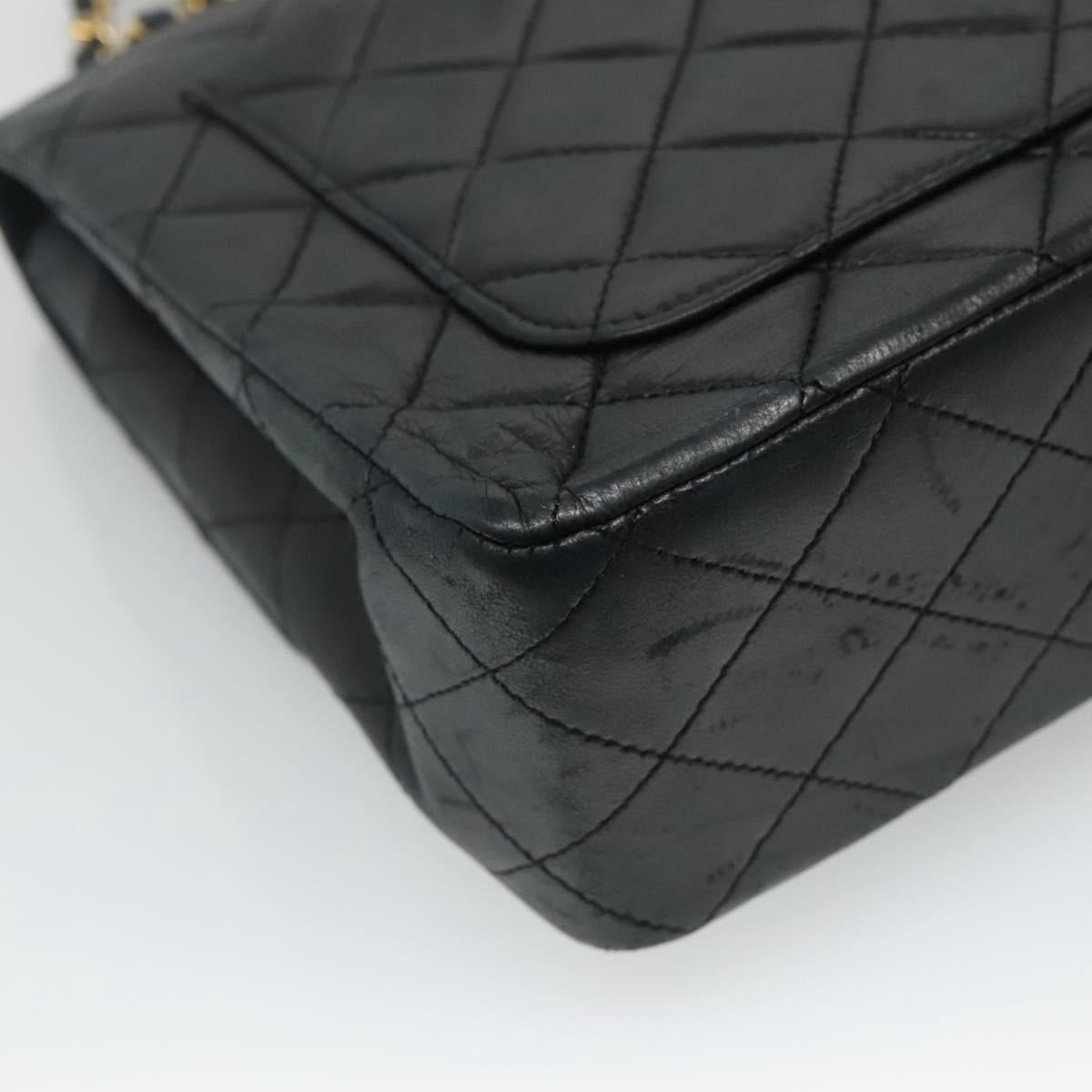 CHANEL Matelasse Chain Shoulder Bag Lamb Skin Black Gold CC PP176
