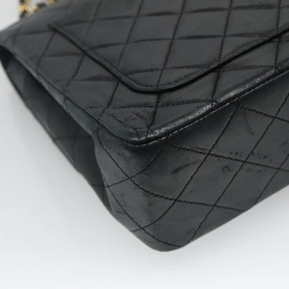 CHANEL Matelasse Chain Shoulder Bag Lamb Skin Black Gold CC PP176