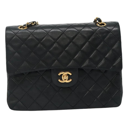 CHANEL Matelasse Chain Shoulder Bag Lamb Skin Black Gold CC PP176