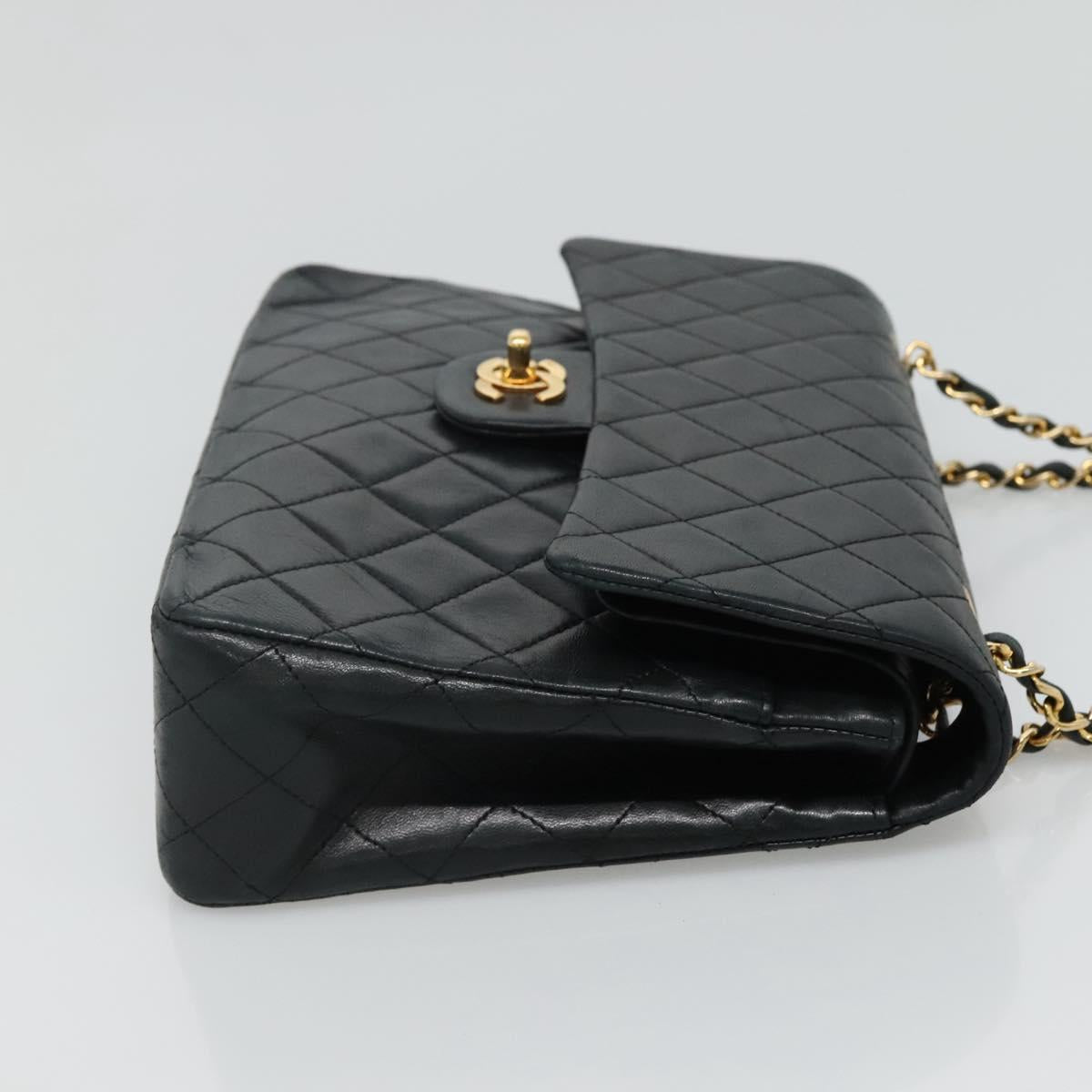 CHANEL Matelasse Chain Shoulder Bag Lamb Skin Black Gold CC PP176