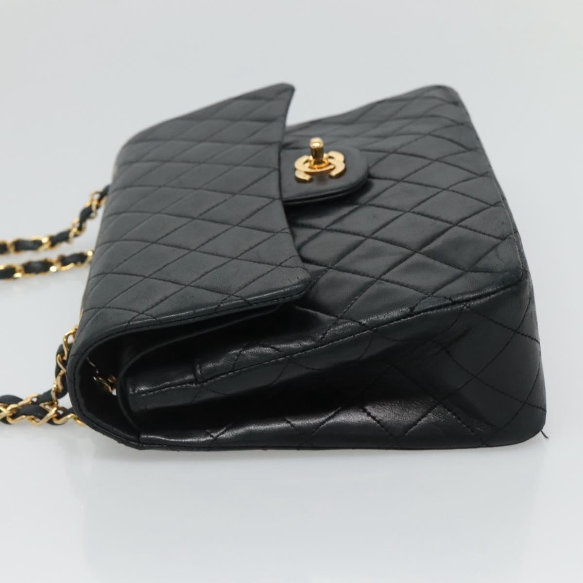 CHANEL Matelasse Chain Shoulder Bag Lamb Skin Black Gold CC PP176