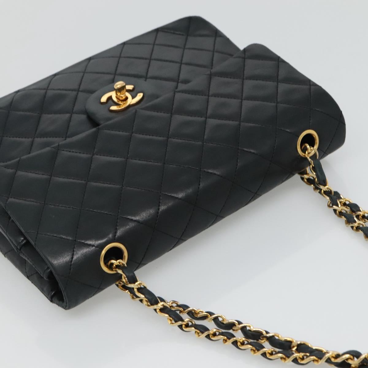 CHANEL Matelasse Chain Shoulder Bag Lamb Skin Black Gold CC PP176