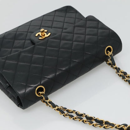 CHANEL Matelasse Chain Shoulder Bag Lamb Skin Black Gold CC PP176