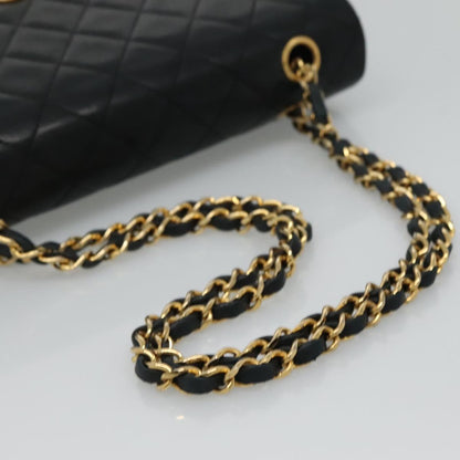 CHANEL Matelasse Chain Shoulder Bag Lamb Skin Black Gold CC PP176