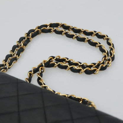 CHANEL Matelasse Chain Shoulder Bag Lamb Skin Black Gold CC PP176