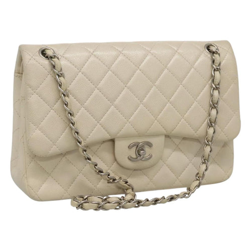 CHANEL Matelasse Chain Shoulder Bag Caviar Skin White CC PP179
