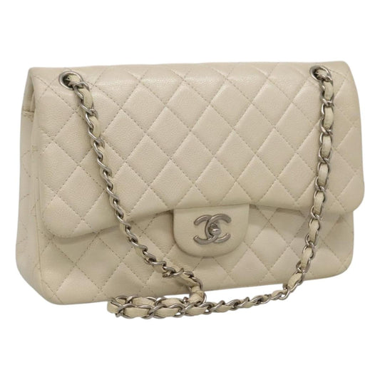 CHANEL Matelasse Chain Shoulder Bag Caviar Skin White CC PP179