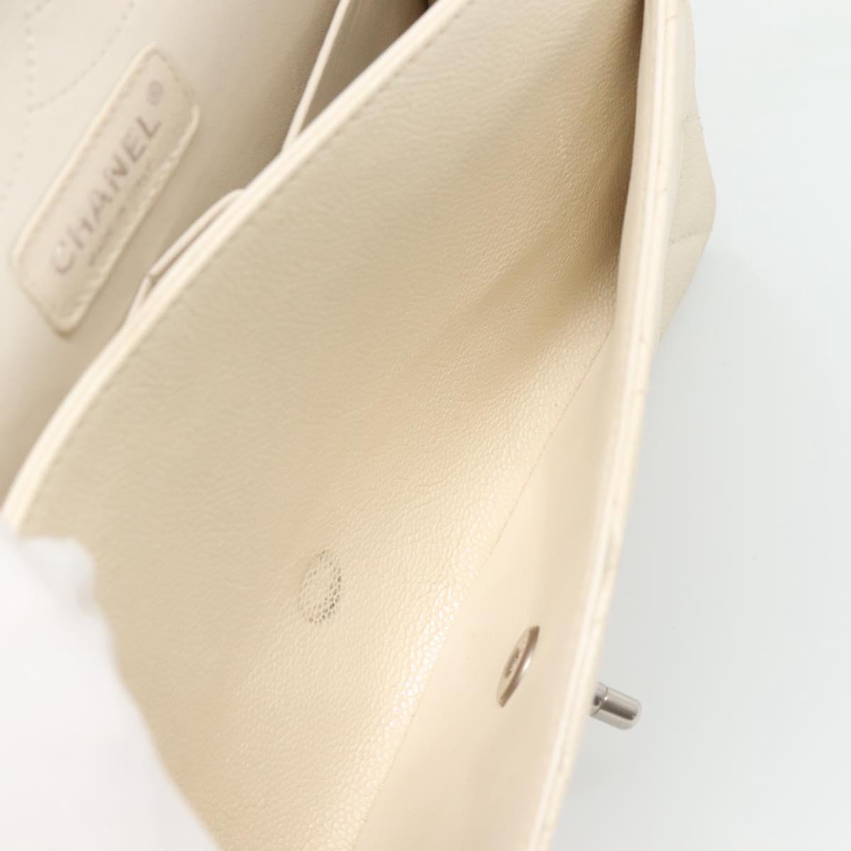 CHANEL Matelasse Chain Shoulder Bag Caviar Skin White CC PP179