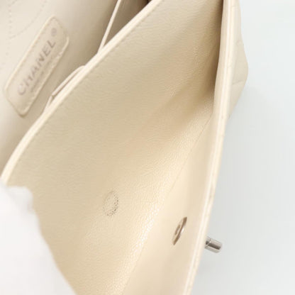 CHANEL Matelasse Chain Shoulder Bag Caviar Skin White CC PP179
