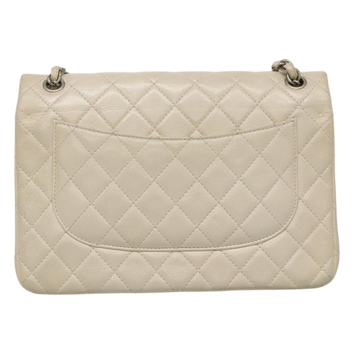CHANEL Matelasse Chain Shoulder Bag Caviar Skin White CC PP179