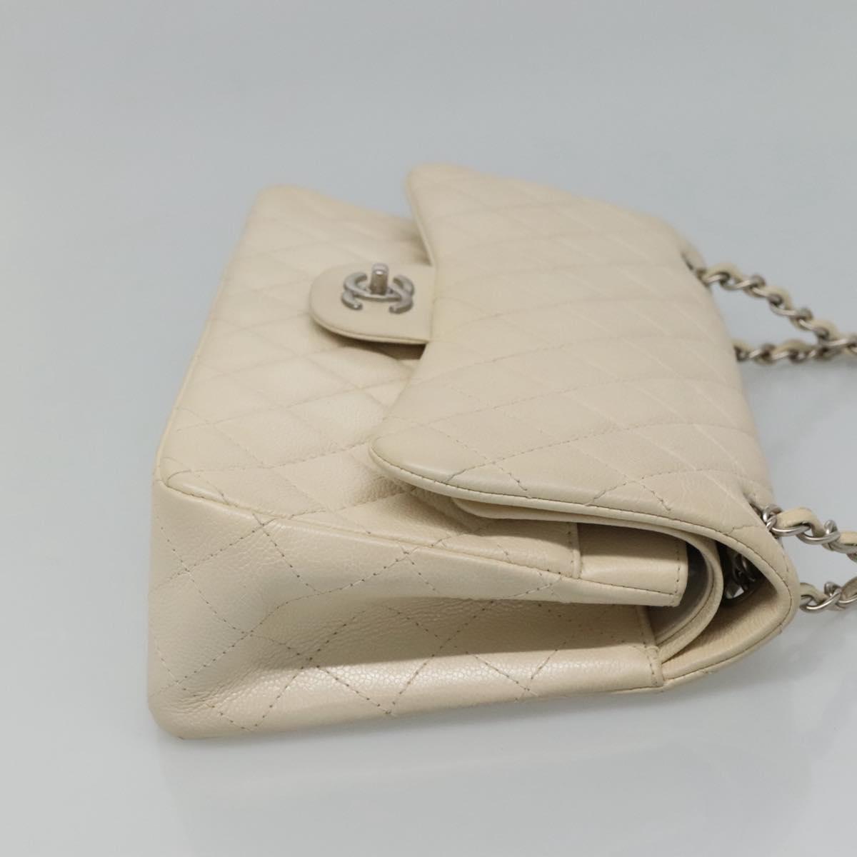 CHANEL Matelasse Chain Shoulder Bag Caviar Skin White CC PP179